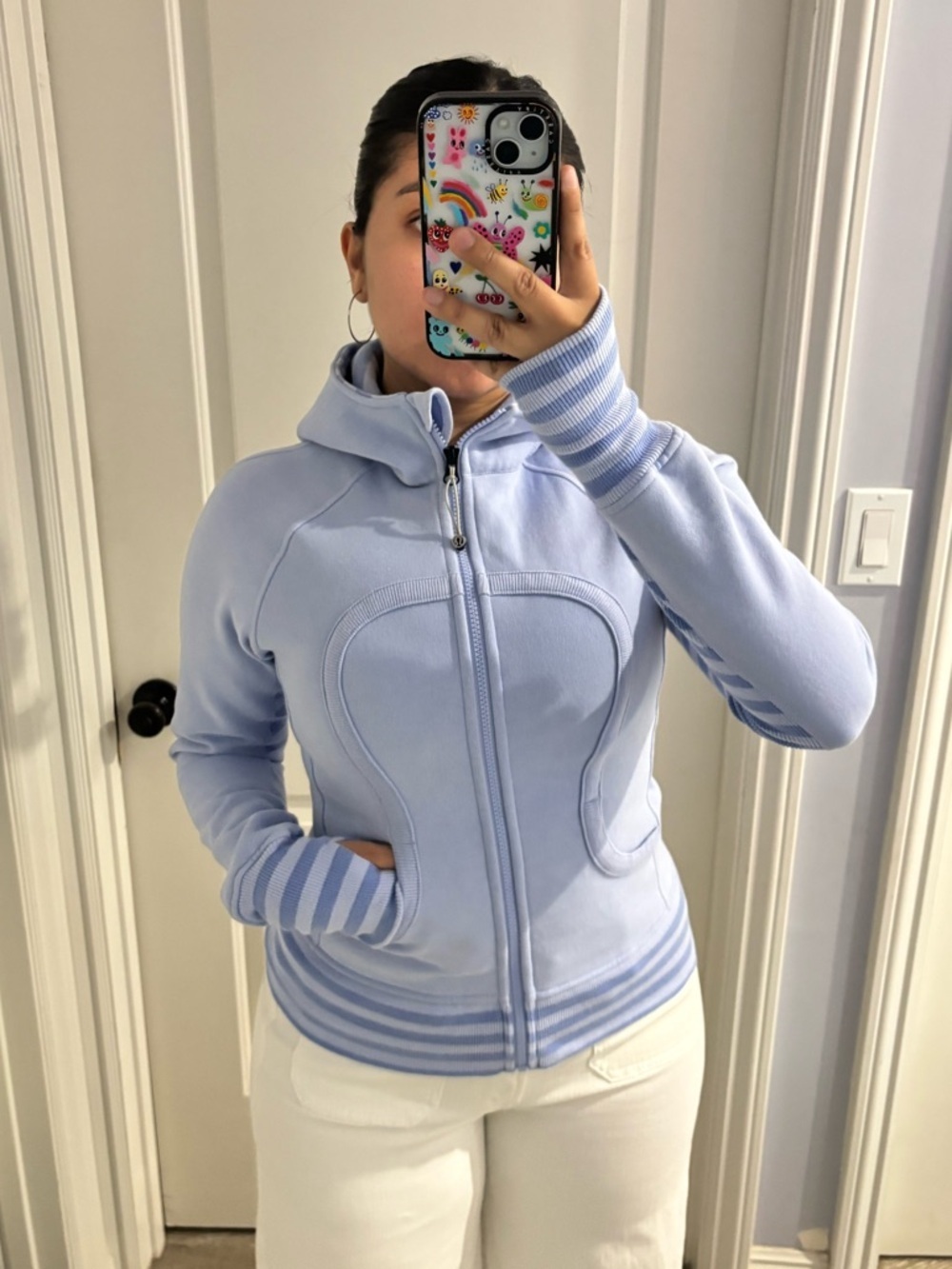 Lululemon Vintage Scuba Hoodie Blue Striped Zip Up Size 6